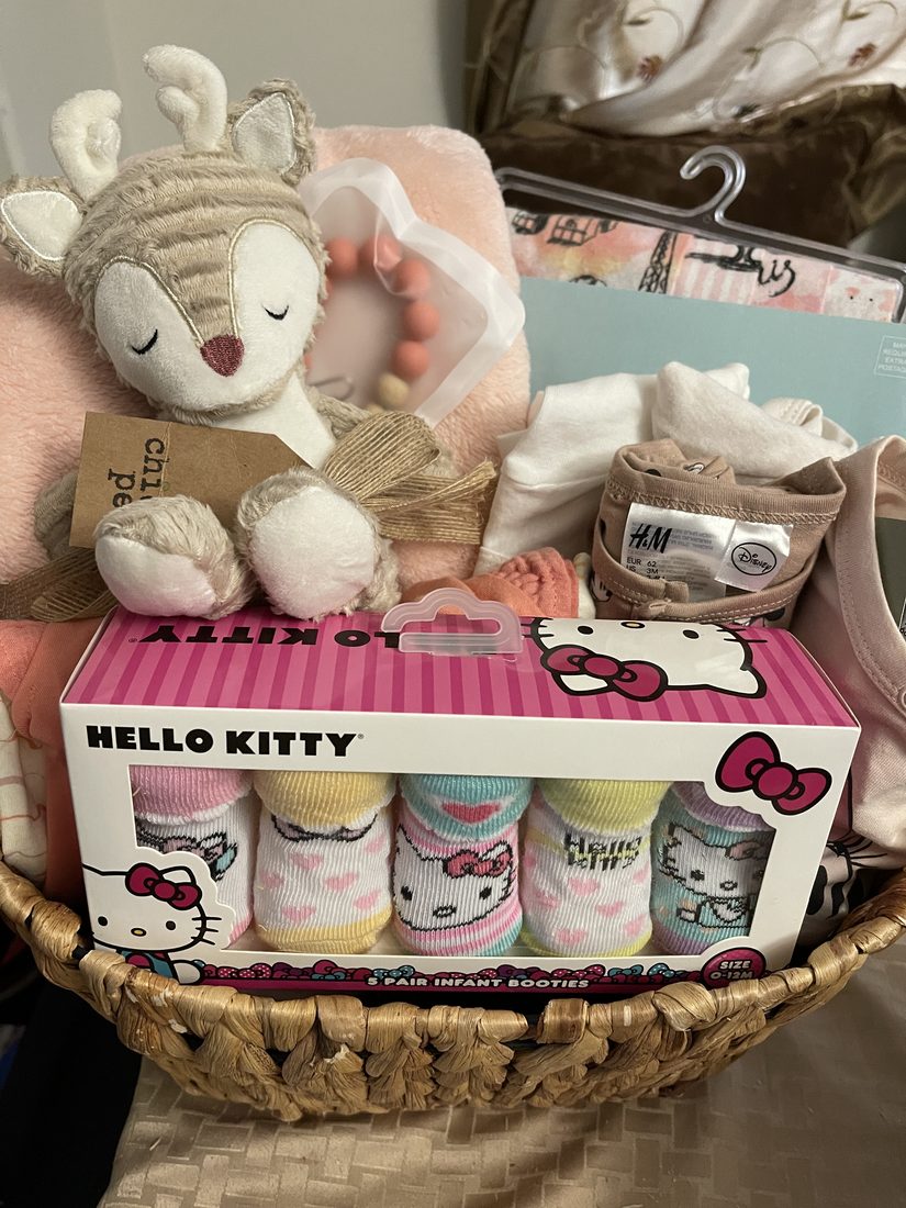 Baby gift basket, Hello Kitty theme